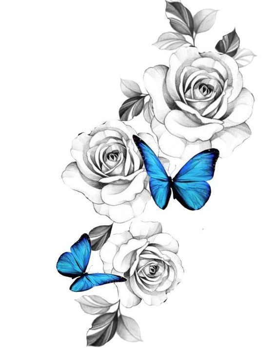 some white roses and two blue butterflies on a white background with the same color as the flowers