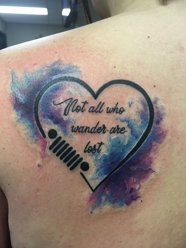 a heart tattoo with the words not all who wander are lost