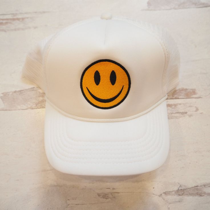 If you are happy and you know it wear your hat. Get one in every color. Free shipping and a free gift with purchase. Casual Smiley Face Hat With Curved Brim, Casual Smiley Face Snapback Hat, Casual Smiley Face Snapback Baseball Cap, Funny White Hat For Gift, Funny White Hat As Gift, Funny White Hat As A Gift, Adjustable Smiley Face Cap, Everyday Fun Hats With Curved Brim, Trendy Smiley Face Cap