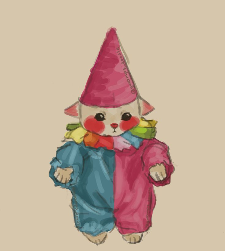 a drawing of a cat wearing a clown costume