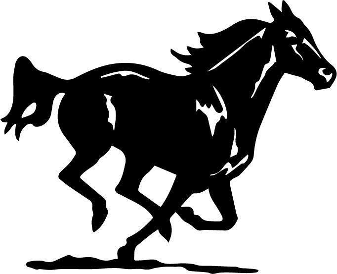 a black and white silhouette of a running horse