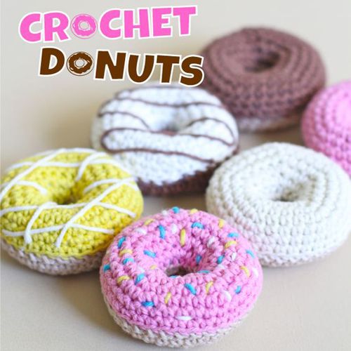 crochet donuts with sprinkles are shown in different colors and sizes