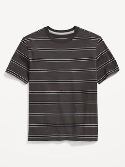 Our Softest T-shirts offer mega softness plus a comfy, relaxed fit.  Rib-knit crew neck.  Short sleeves.  Wide, contrasting stripes.  Tag-free label and pieced trim inside neck for added comfort and durability.  Soft, cotton-blend jersey.  #804217 Re Black Crew Neck T-shirt With Horizontal Stripes, Casual Striped Sleeve Crew Neck T-shirt, Casual Horizontal Stripe Crew Neck Top, Casual Crew Neck T-shirt With Striped Sleeves, Casual Crew Neck Top With Horizontal Stripes, T Shirt For Boys, Free Label, Striped T Shirt, Soft Shorts