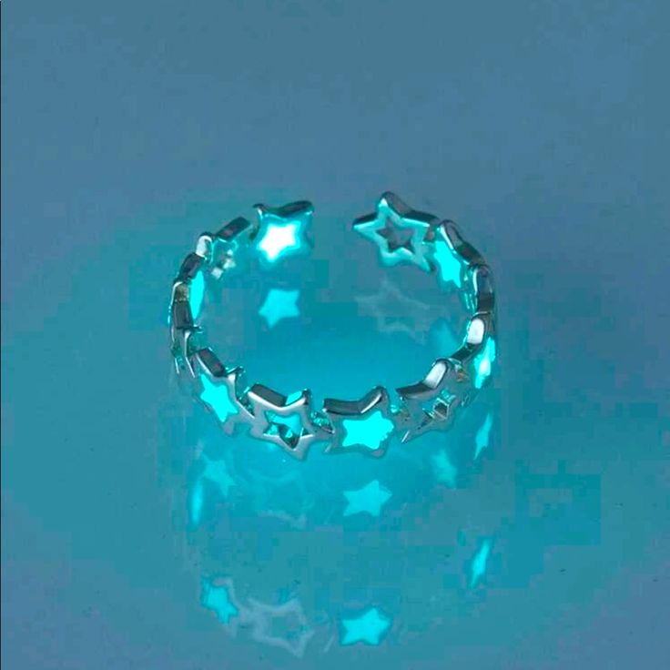 Adjustable Glow In The Dark Star Accent Ring Nwt Luminous Blue Jewelry For Parties, Blue Luminous Jewelry For Party, Luminous Silver Jewelry For Party, Silver Glow In The Dark Jewelry For Party, Silver Glow-in-the-dark Jewelry For Party, Adjustable Luminous Blue Jewelry, Adjustable Blue Luminous Jewelry, Barbie Ring, Sterling Engagement Rings