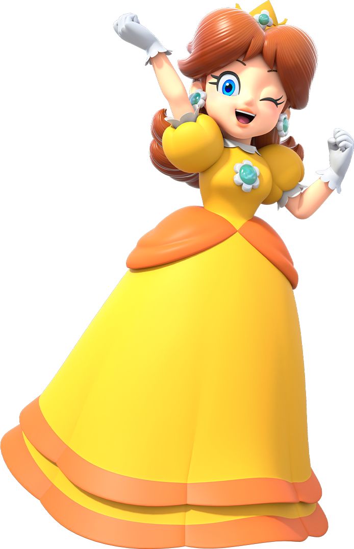 a cartoon character in a yellow dress with an orange skirt and tiara on her head