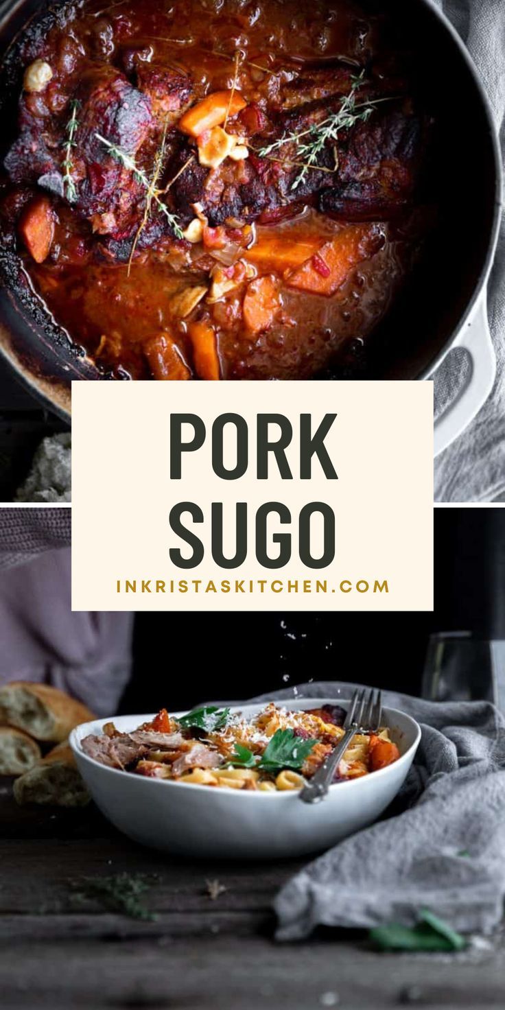 Looking for an incredibly flavorful and affordable meal then this pork sugo is a perfect meal. An Italian style red wine and tomato sauce slow cooked with pork shoulder to make a deep and incredible flavor that you can enjoy with pasta, crusty bread or polenta. This sugo recipe is a delicious weeknight dinner, and it's also an affordable cheaper meal option. Head over to the blog for this easy pork sugo recipe, and step-by-step instructions. Pork Sugo Recipe, Pork Sugo, Sugo Recipe, Butternut Squash Side Dish, Easy Pasta Dinner Recipes, Pork Soup, Easy Pasta Dinner, Cooked Meal, Weeknight Dinner Recipes Easy