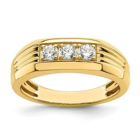 men's diamond ring in yellow gold with three diamonds on each side and two sides