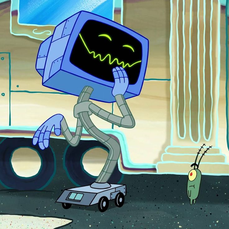 a cartoon character holding up a computer monitor