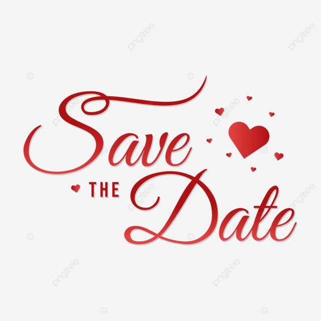 save the date card with hearts on it and red lettering that reads,'save the date