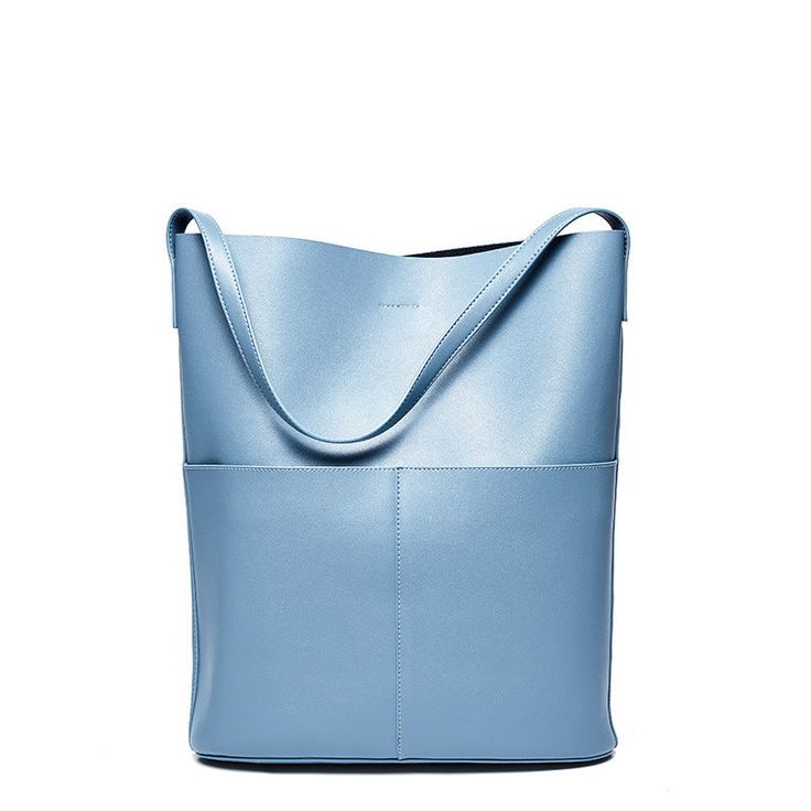 Large Leather Shoulder Fashion Women's Bag - Dazpy Classic Blue Soft Leather Bags, Chic Light Blue Leather Bag, Modern Light Blue Leather Shoulder Bag, Light Blue Bag With Removable Pouch For Errands, Light Blue Leather Satchel For Everyday Use, Classic Light Blue Shoulder Bag For Everyday Use, Blue Faux Leather Shoulder Bag, Chic Light Blue Leather Shoulder Bag, Square Leather Bucket Bag For Travel