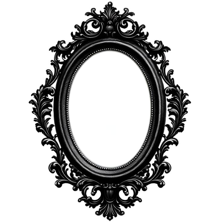 an ornate black oval frame on a white background with clipping for text or image