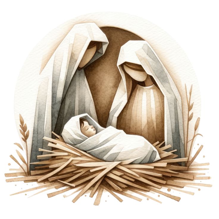 a watercolor painting of a baby jesus in the manger