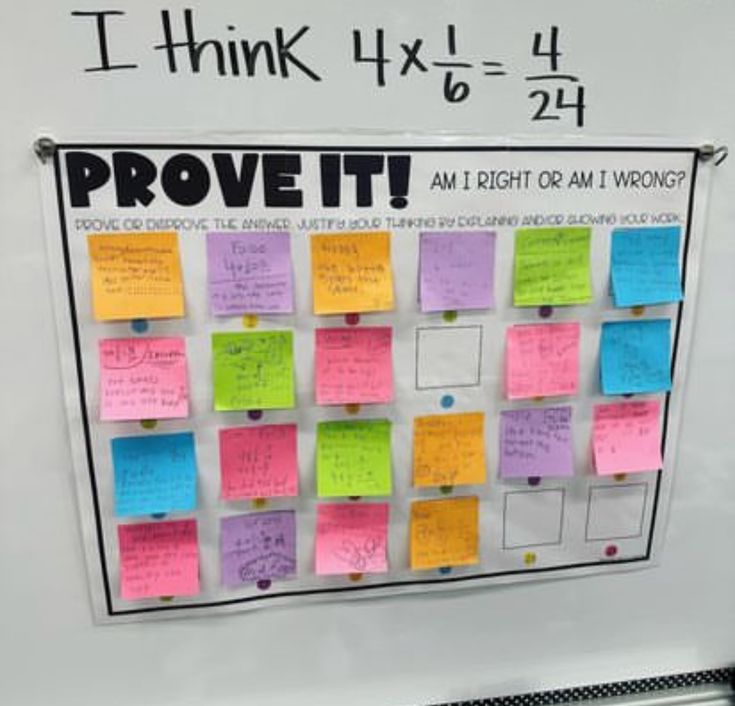 a bulletin board with post it notes attached to it and writing on the back wall