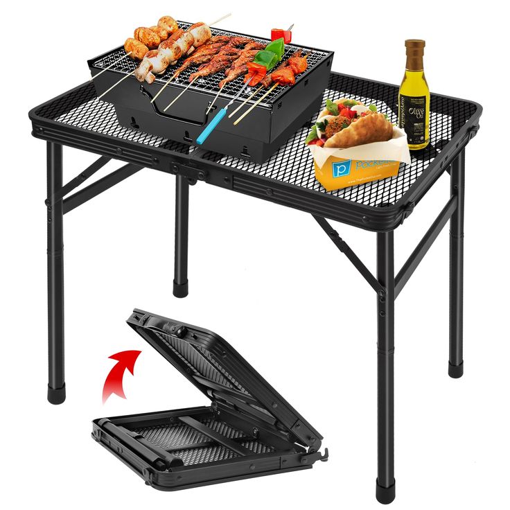 the portable grill table is open and ready to be used