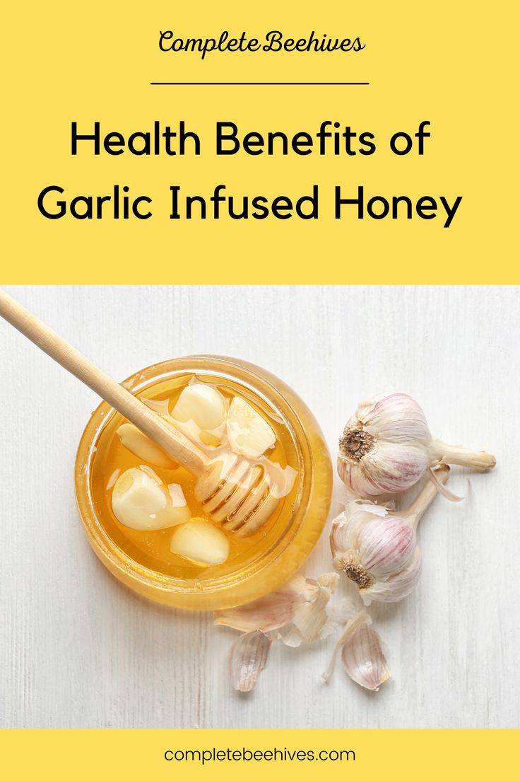 garlic and honey in a jar with the title, health benefits of garlic infused honey