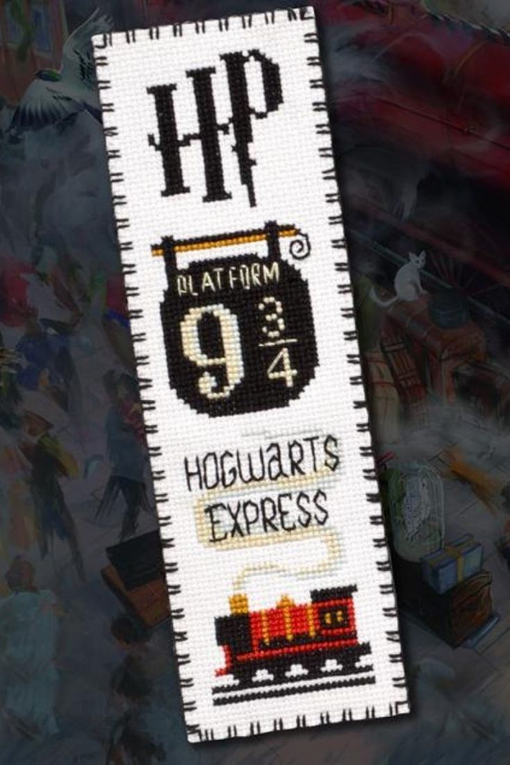 the hogwart's express ticket for harry potter cross stitch pattern is displayed on a black background