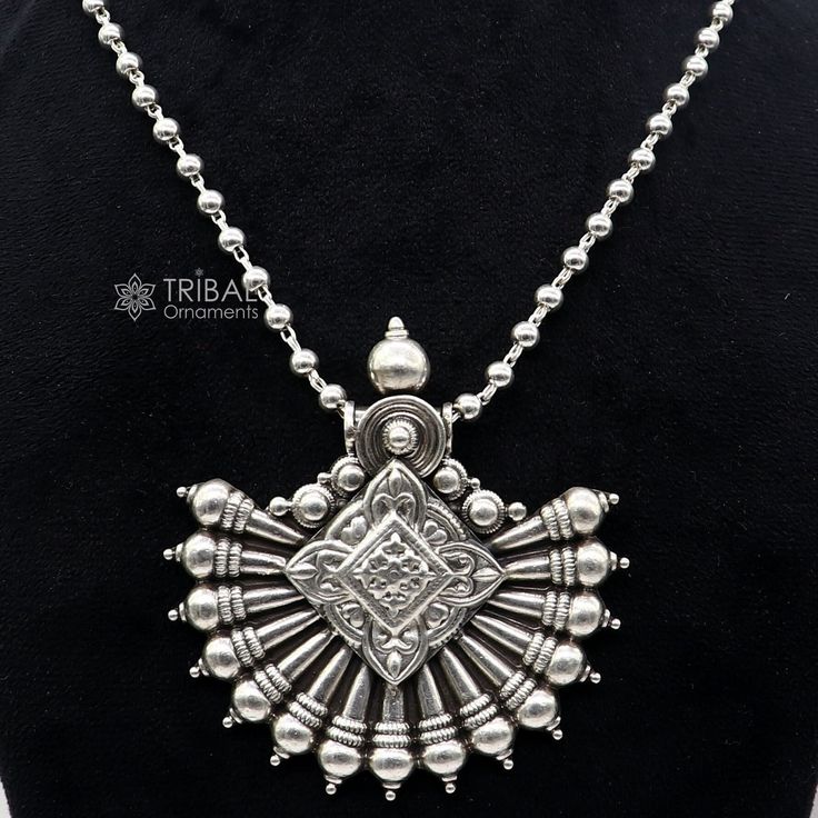 925 sterling silver vintage style customized beaded necklace, gorgeous brides necklace, excellent wedding anniversary charm tribal belly dance jewellery from India. the best jewellery for belly dance, Dandiya dance, and Garba dance In the Navaratri festival in India. Metal-925 sterling silver. Item type-Necklace. chain Bead size-4.5mm plain. chain length-30inches(contact for other size) Height of pendant-7.5 centimetres. Width of pendant-7.2 centimetres. Weight-58.150 grams. Stamped-925. Finish- Traditional Silver Jewelry With Silver Beads, Silver Temple Jewelry With Silver Beads, Long Necklaces For Rituals And Festivals, Traditional Long Metal Necklace, Bohemian Long Temple Necklace For Wedding, Bohemian Sterling Silver Pendant Drop Necklace, Silver Metal Beaded Necklaces For Wedding, Silver Dangle Temple Jewelry Necklace, Bohemian Necklace With Silver Beads For Ceremonial Use