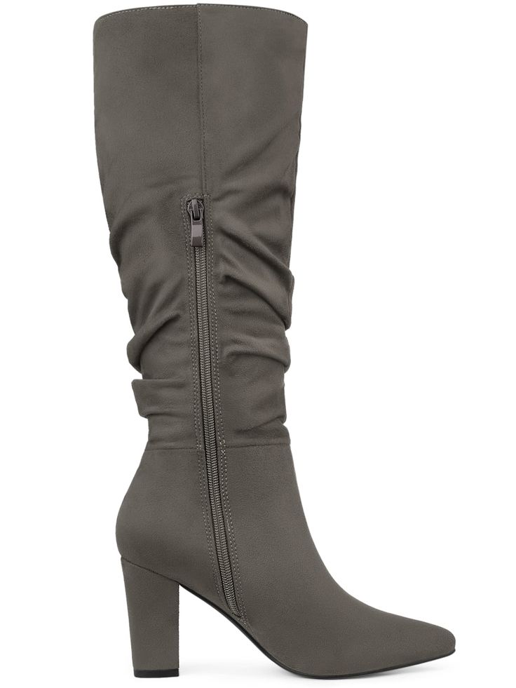 Stay up to date with the comfortable yet stylish Slouchy Pointy Toe Knee High Boots. These boots are designed with a classic slouchy silhouette with pointy toes. Superb craftsmanship ensures lasting quality, while the soft interior ensures all-day comfort. Styles like these are perfect for keeping up with today's trends without sacrificing comfort. Rubber sole Shaft measures approximately 15" from arch Heel Height: 3 1/3 inches; Shaft Height: 15 inches Heel Knee High Boots, Winter Knit Hats, Womens Chunky Heels, Boot Accessories, Stay Up, Winter Knits, Tank Top Cami, Chunky Heel, Sunglass Frames