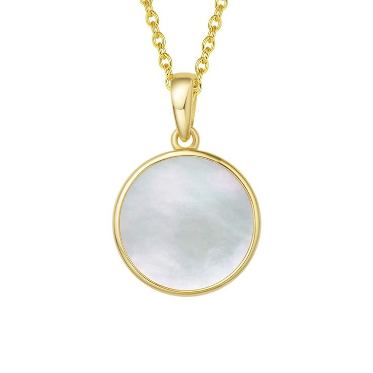 Disc Mother of Pearl Necklace in 14K Real Yellow Gold Real Gold Necklace, Clover Design, Yellow Gold Necklace, Mother Of Pearl Necklace, Design Minimalist, Lucky Clover, Necklace Online, Pearl Chain, Coin Pendant