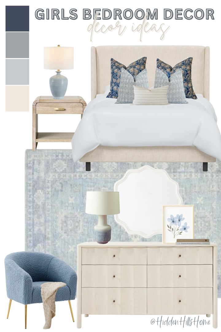 Cute teen girls bedroom decor with baby blue and navy blue tones throughout Light Teal And White Bedroom, Teal And Grey Bedroom Decor, Feminine Coastal Bedroom, Teen Girl Bedroom Ideas Green, Coastal Teenage Girl Bedroom, Teal Teenage Girl Bedroom, Teal And Cream Bedroom, Teal Bedroom Ideas For Women, Mint Green Room Ideas Bedrooms