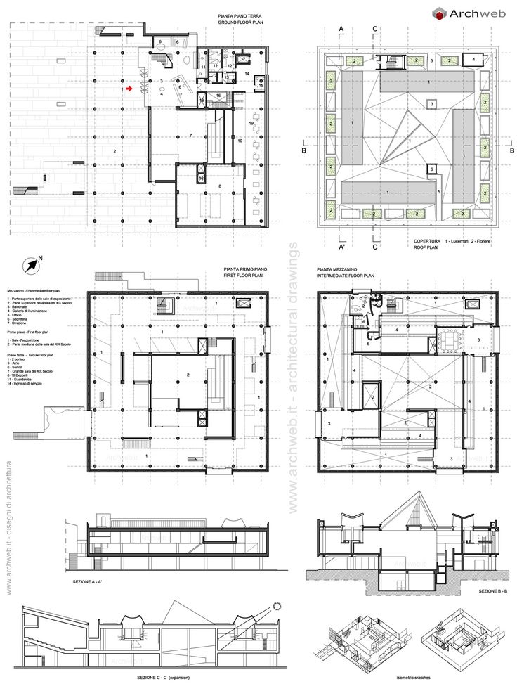 the plans and sections for an apartment building