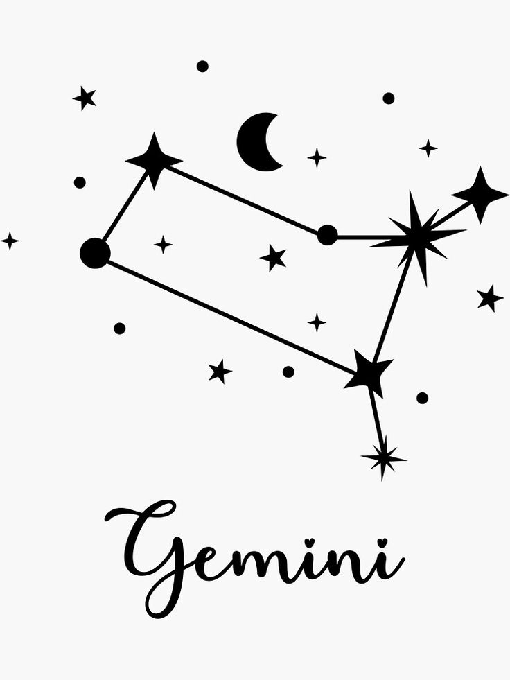 the zodiac sign for gemini with stars and crescents in black on a white background