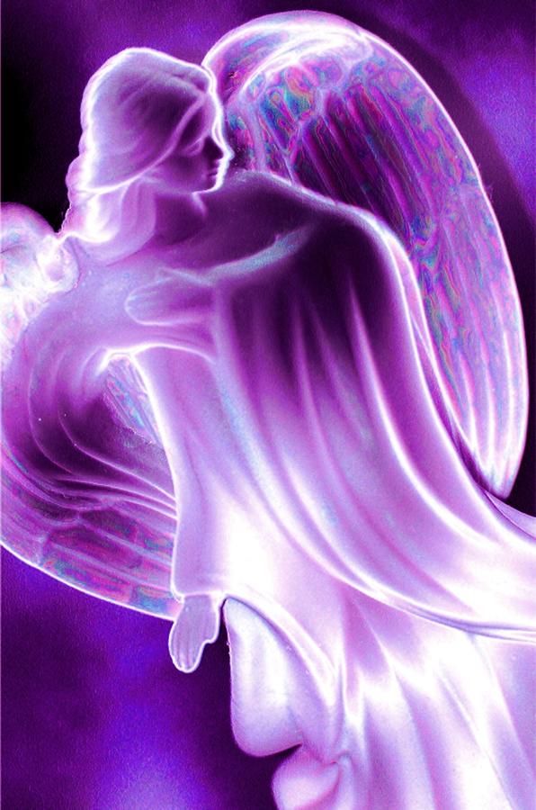 an angel with wings in purple and white is next to a quote from the poem