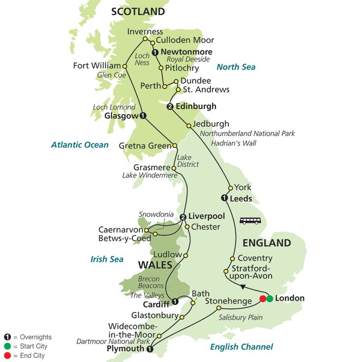 a map showing the route for england and scotland, with all its major cities on it