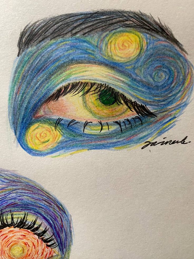 two drawings of eyes with different colors and shapes