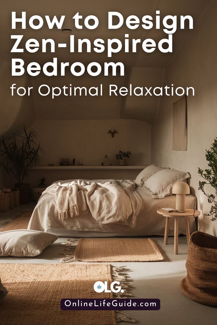 a bedroom with the text how to design zen - inspired bedroom for optimal relaxation