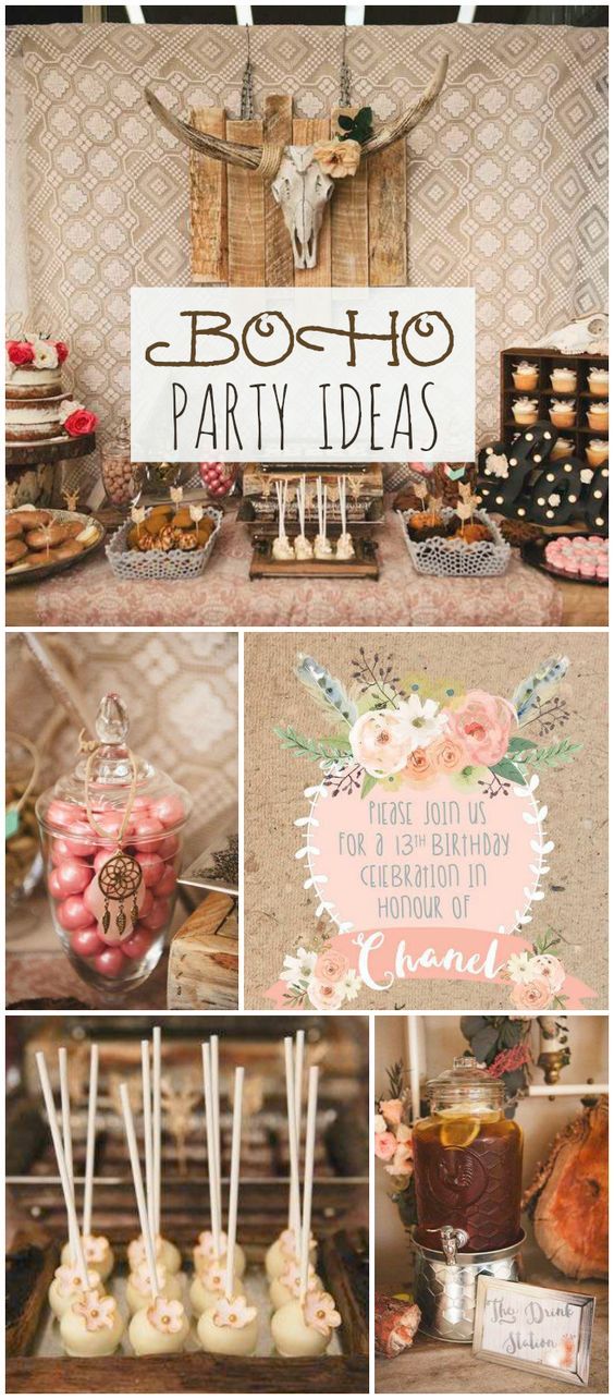 an assortment of desserts and candies are displayed in this collage with the words bosho party ideas