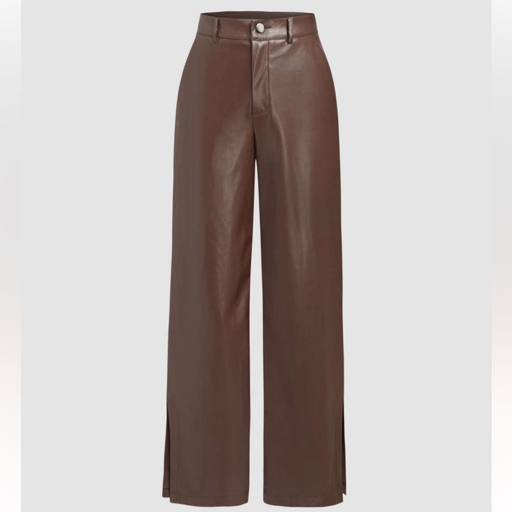 Brand New New With Tags Never Worn Make Me An Offer Bundle For Deals - These Pants Are Incredible Quality! Only Poshing Because I Ordered An Extra Size And Waited Too Long To Return! High Waisted Wide Leg Pants Brown, Brown Faux Leather Pants Casual, Brown Pants Office Women, Brown Leasther Pants, Slim Fit Brown Pants, Chocolate Brown Suit Pants, Womens Pants Brown, Womens Brown Leather Pants, Brown Leatger Pants