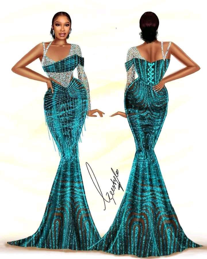 Latest Bridesmaid Dresses, Aso Ebi Lace Styles, Aso Ebi Lace, Ankara Dress Designs, Beautiful Lace Dress, Beautiful Lace Dresses, Dress With Ruching, African Print Dress Ankara, Dress Illustration