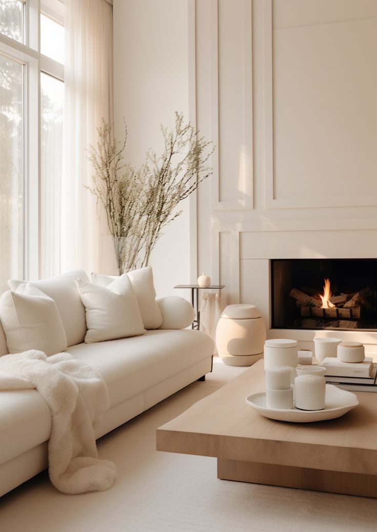 a living room filled with furniture and a fire place