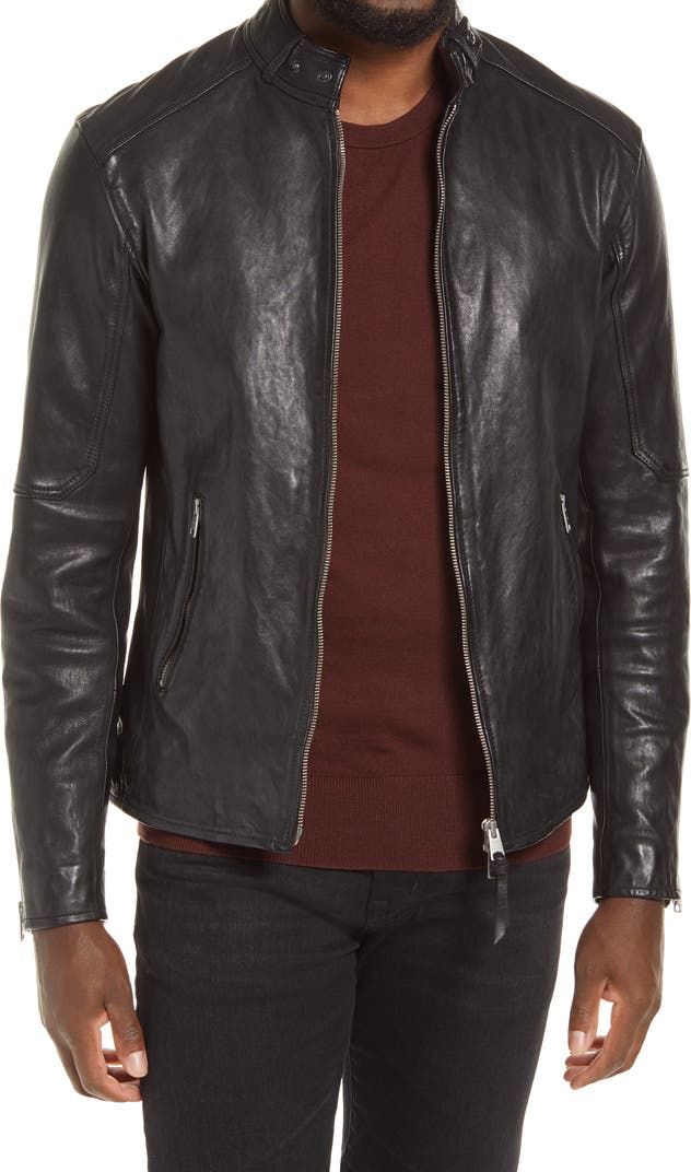 AllSaints Cora Leather Jacket | Nordstrom Men's Capsule Wardrobe, Black Leather Jacket Men, Mens Outdoor Jackets, New Mens Fashion, Slim Fit Jackets, Men's Leather Jacket, Moto Style, Motorcycle Style, Genuine Leather Jackets