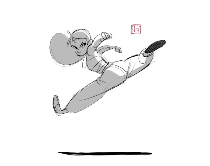 a drawing of a person flying through the air