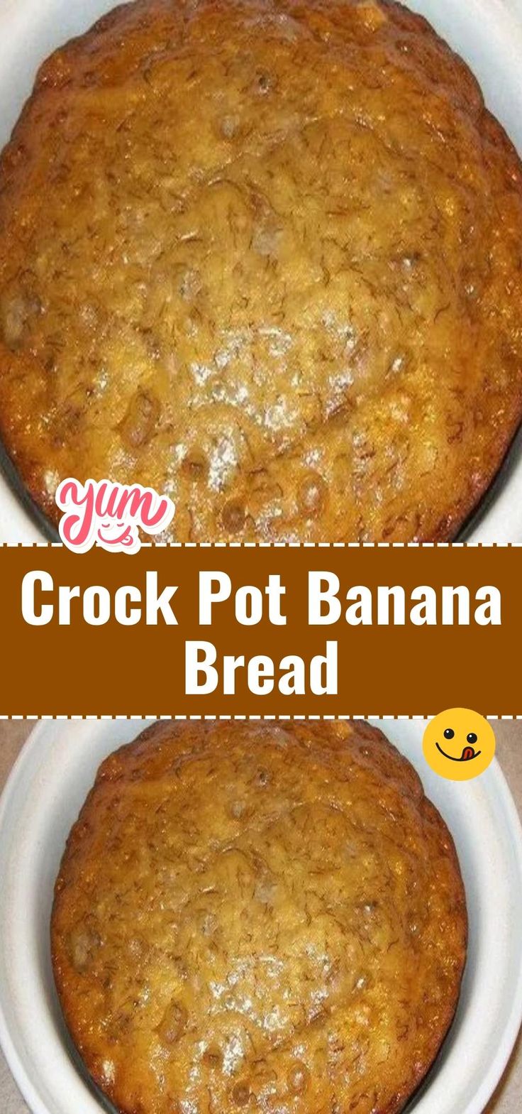 two crock pot banana breads on a white plate with the words crock pot banana bread