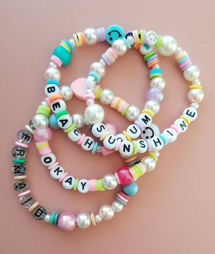 Note: these bracelets are stretchy! These bracelets feature fun and bright colors and beads! Each bracelet design is only made once 💕  Handmade with love 🌈 Trendy Beaded Bracelets With Letter Beads For Birthday, Playful Personalized Everyday Stretch Bracelet, Cute Everyday Beaded Bracelets, Trendy Beaded Bracelet For Birthday, Trendy Beaded Bracelets For Birthdays, Trendy Birthday Stretch Bracelet With Letter Beads, Trendy Stretch Bracelet With Letter Beads For Birthday, Trendy Beaded Bracelets With Letter Beads, Trendy Stackable Bracelets For Birthday