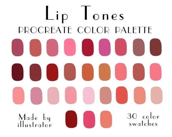 an image of lip tones for the color palettes in this book, which includes shades of red and pink