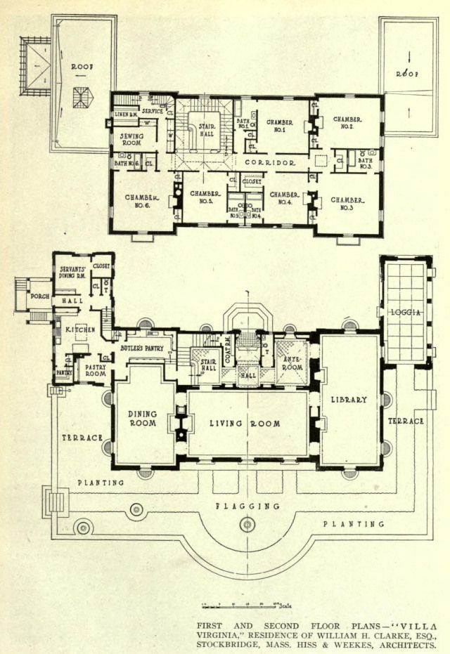 an old house plan with two floors and three stories, including the first floor level