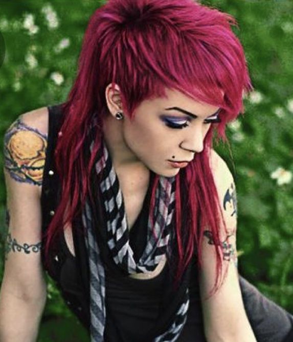 Punk Medium Hairstyles, Rock Star Shag Haircut, Long Shag With Undercut, Edgy Female Haircut, Medium Funky Hairstyles, Women’s Undercut Hairstyles, Wolf Cut With Undercut, Funky Long Hair, Punk Hair Women