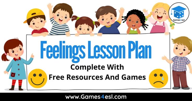 children holding a sign with the words feelings lesson plan complete with free resources and games