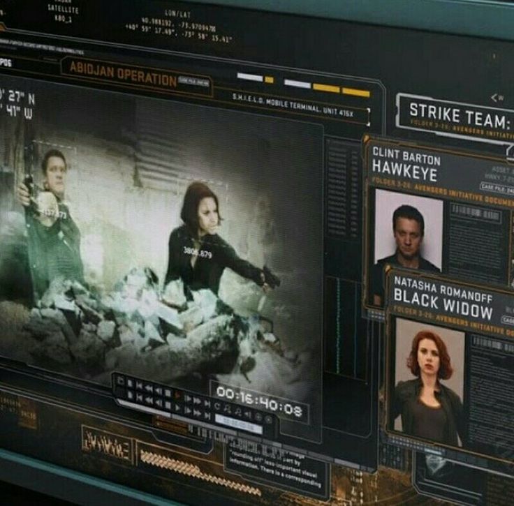 the screen is displaying images of people in black widow suits and other characters on it