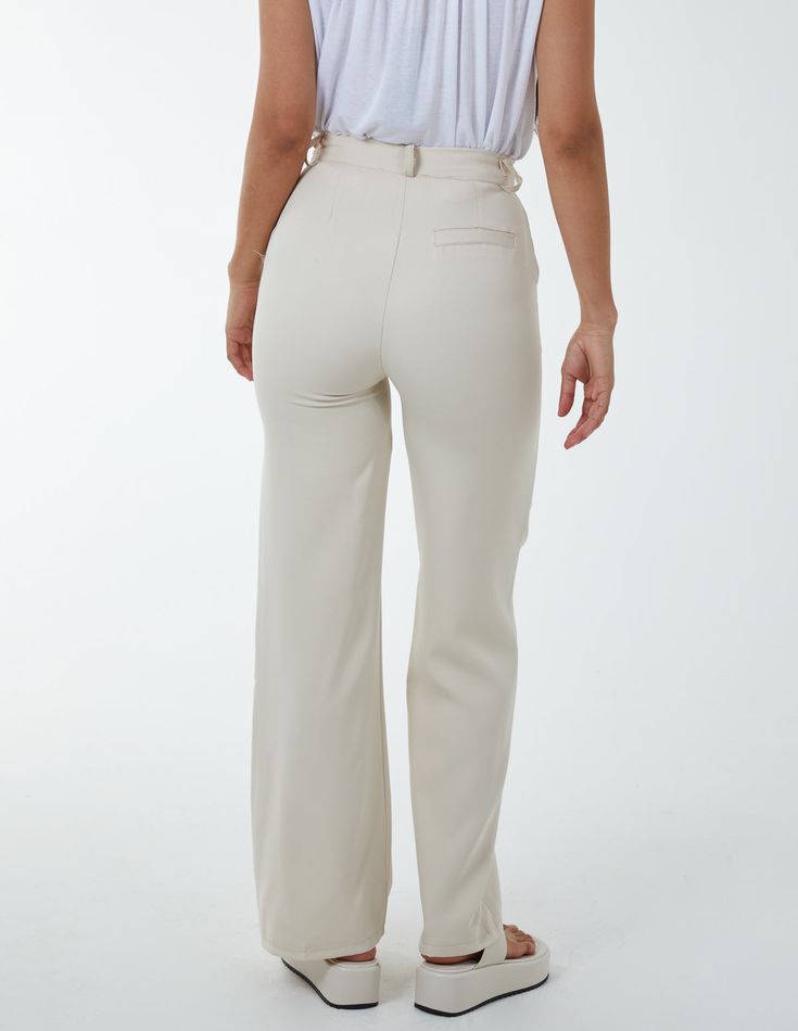 Every wardrobe needs the essential flared trousers! They are super formal and bring together any outfit. Style with a pretty blouse and gold heels for the ultimate glam, sophisticated look! 95% Viscose, 5% ElastaneMade in ItalyMachine washable Wide legButton frontModel wears One Size, fit UK 8-16Model height: 175cm/ 5'9" Elegant Wide Leg Office Bottoms, Chic Wide-leg Workwear Bottoms, Chic Wide Leg Workwear Bottoms, Chic Wide Leg Bottoms For Workwear, Elegant Beige Bottoms For Workwear, Chic Solid Color Workwear Bottoms, Chic Beige Wide Leg Dress Pants, Chic Tailored Wide Leg Pants For Business Casual, Chic Beige Wide-leg Dress Pants