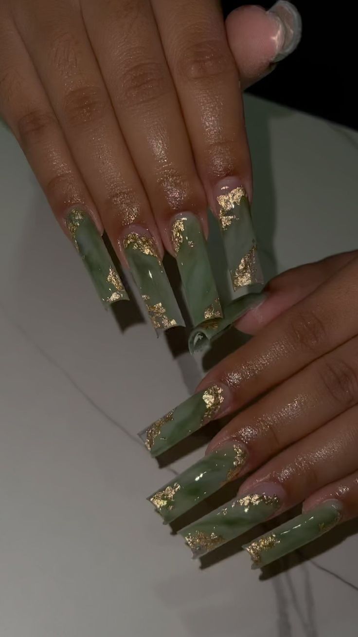 Pretty Nail Ideas Acrylic Long, Jade Acrylic Nails, Jade Nails Acrylic, Jade Green Nails Acrylic, Short Bling Nails, Instagram Baddie Acrylic Nails, Vanilla Nails, Nail Tech Ideas, Prom 2k23