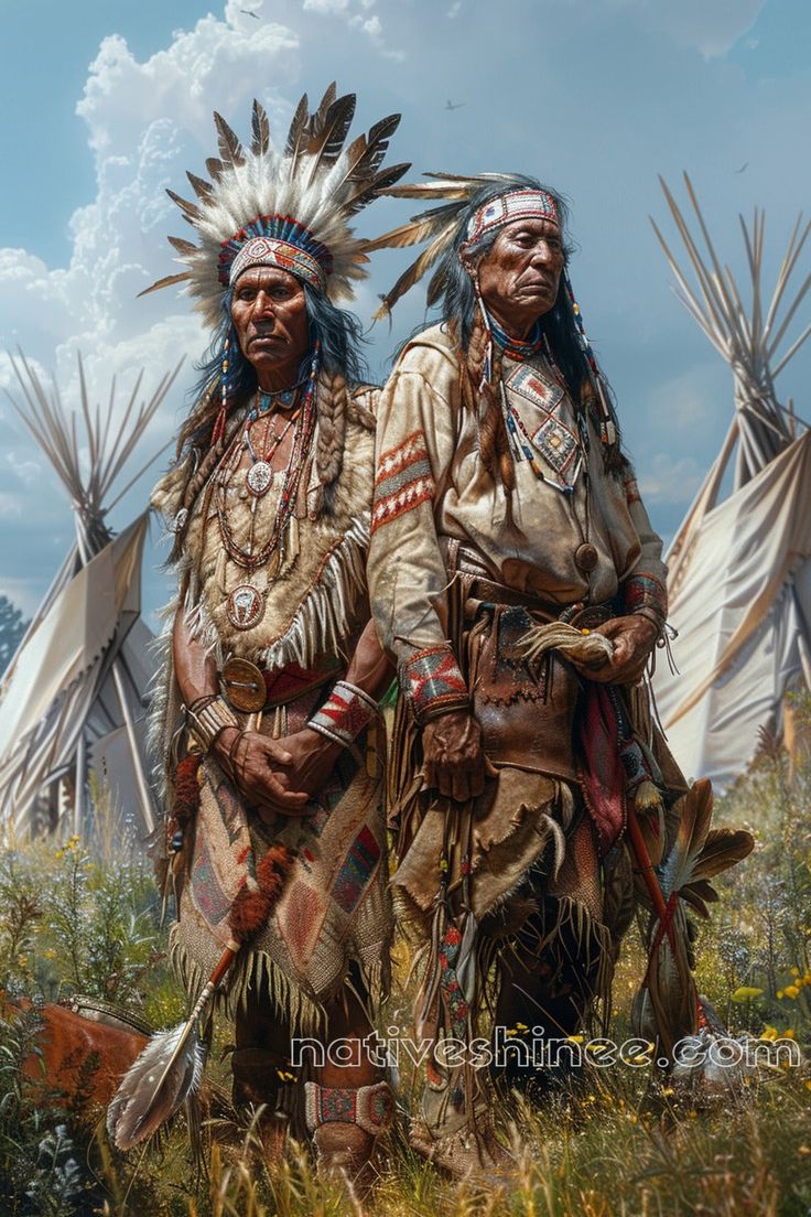 two native american indians standing next to each other