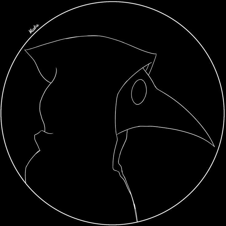 a black and white drawing of a bird in a circle