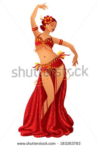 belly dancer in red dress on white background