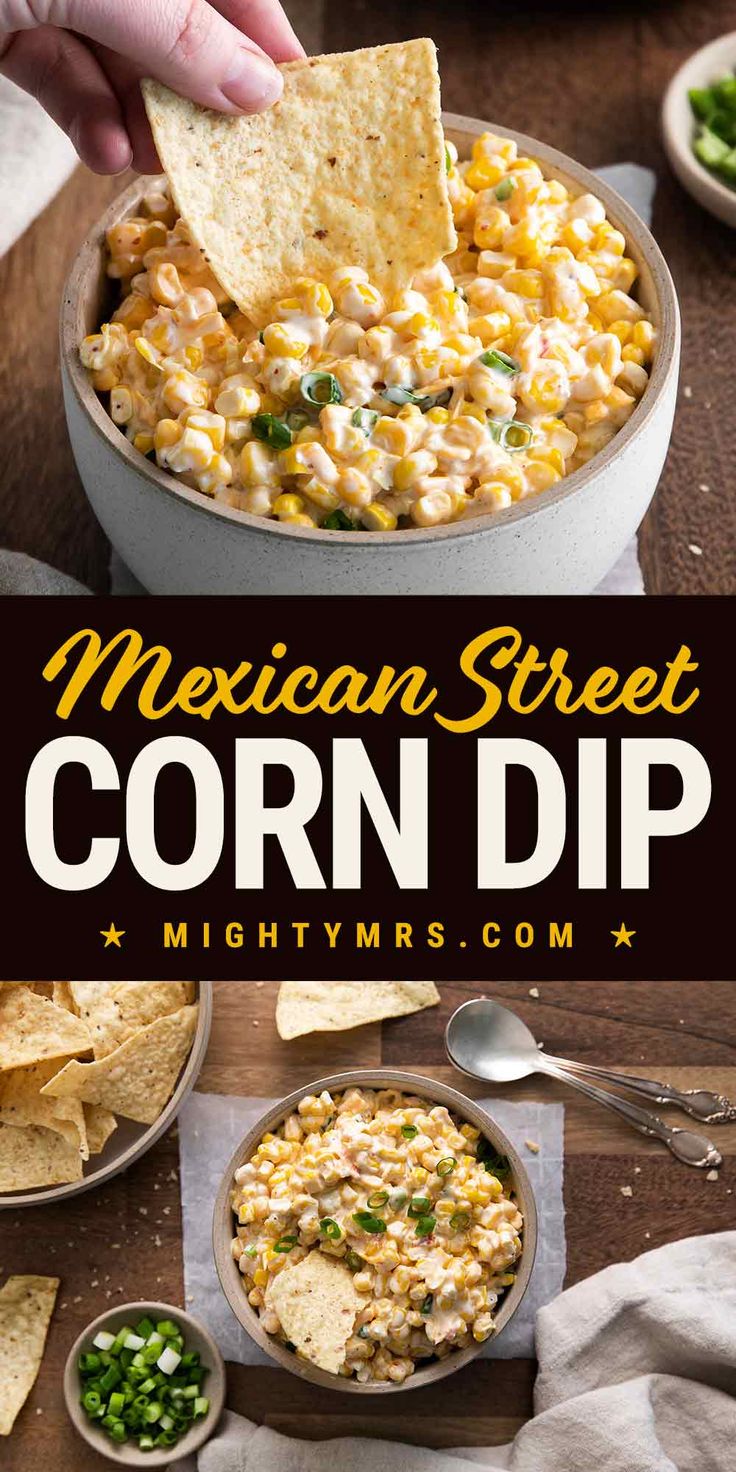 Mexican Street Corn Dip Elotes Corn Dip, Mexi Corn Dip With Cream Cheese, Hot Dips Recipes, Elote Corn Dip, Street Corn Dip, Mexican Street Corn Dip, Corn Dip Recipes, Delicious Dips, Corn Dip