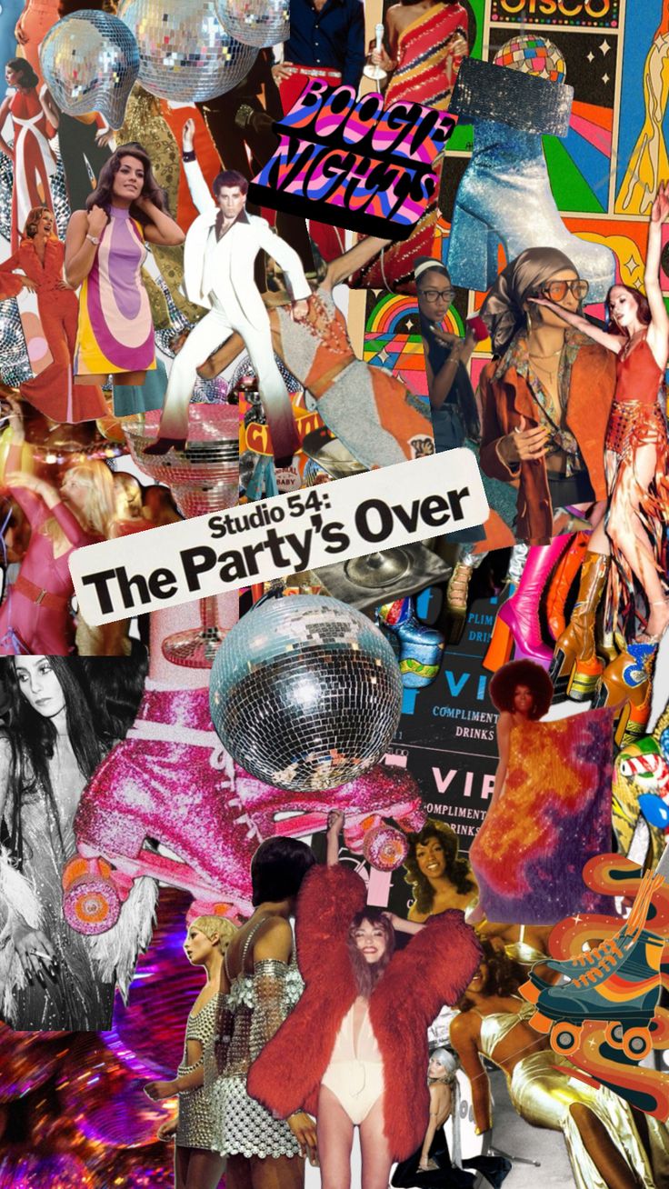 the party's over collage is shown in black and white